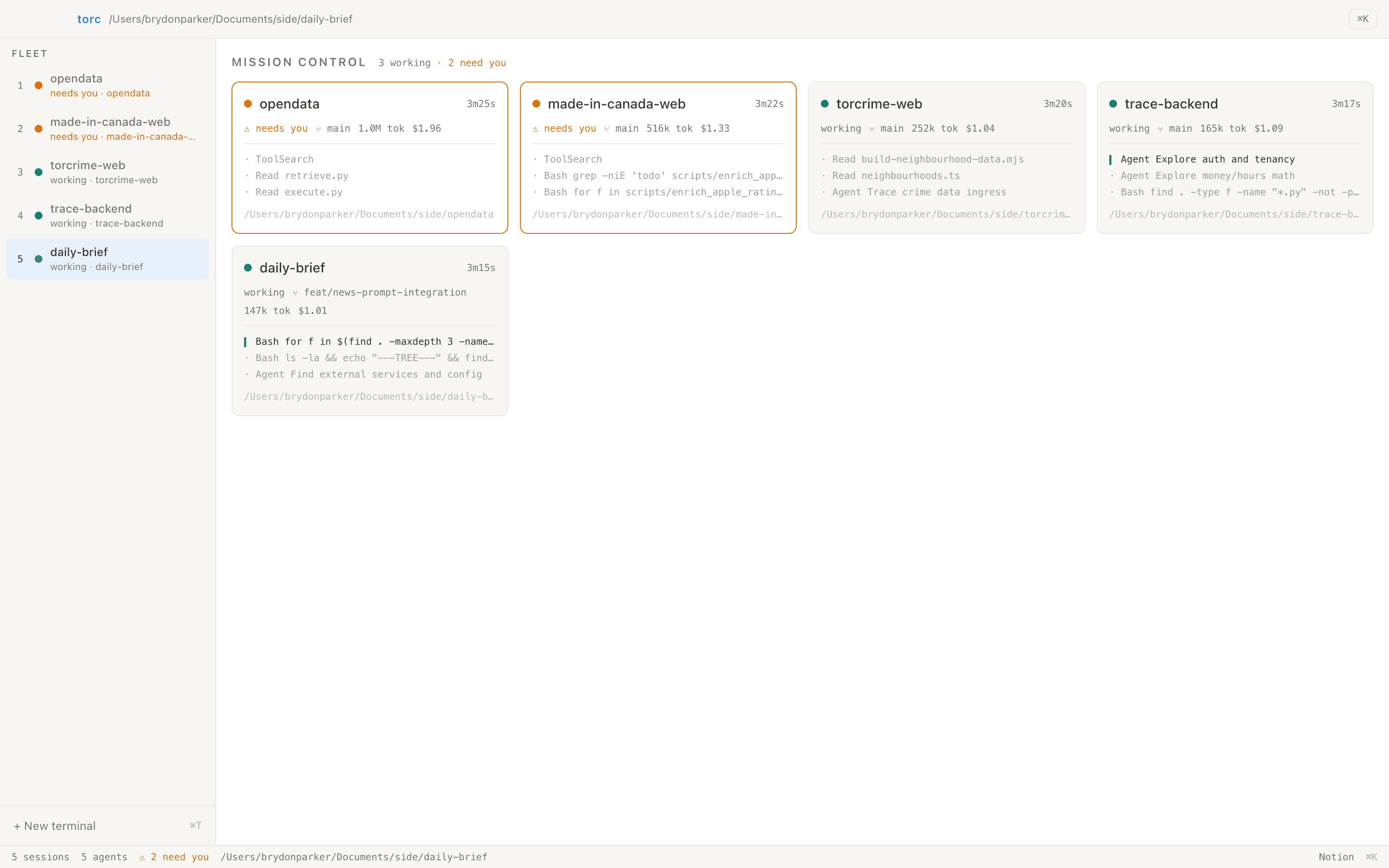 Torc's Mission Control in the Notion theme